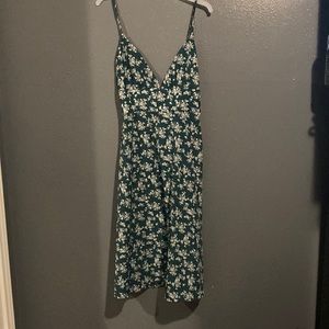 Green with white flower pattern, long dress
